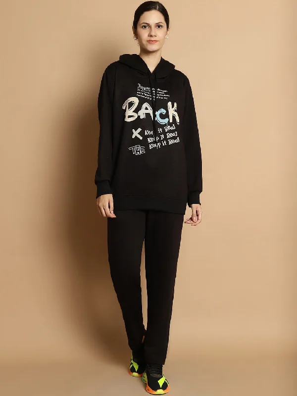 Vimal Jonney Black Printed Hooded Cotton Fleece Tracksuit for Women(Kangaroo Pockets) Hoodie with Applique Textured Unique Vimal Jonney Black Printed Hooded Cotton Fleece Tracksuit for Women(Kangaroo Pockets) Hoodie with Applique Textured Unique