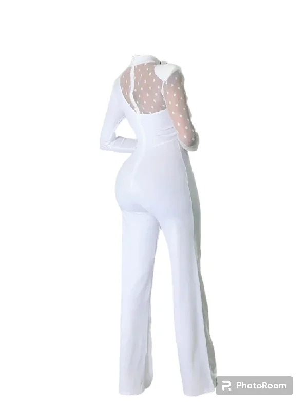 Black White Polka Dot Mesh Women's Jumpsuit Office Lady Business Workwear Long Sleeve Straight Overalls Spring Autumn Bodysuits Minimalist Long Overalls Black White Polka Dot Mesh Women's Jumpsuit Office Lady Business Workwear Long Sleeve Straight Overalls Spring Autumn Bodysuits Minimalist Long Overalls