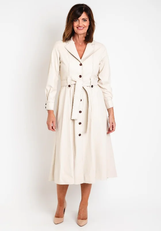 Camelot PU Trench Style Midi Dress, Stone Chic Hooded Wool Trench