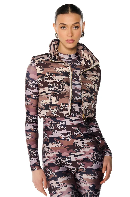 CAMO CHEETAH PRINT PUFFER VEST Puffy Outdoor Vest