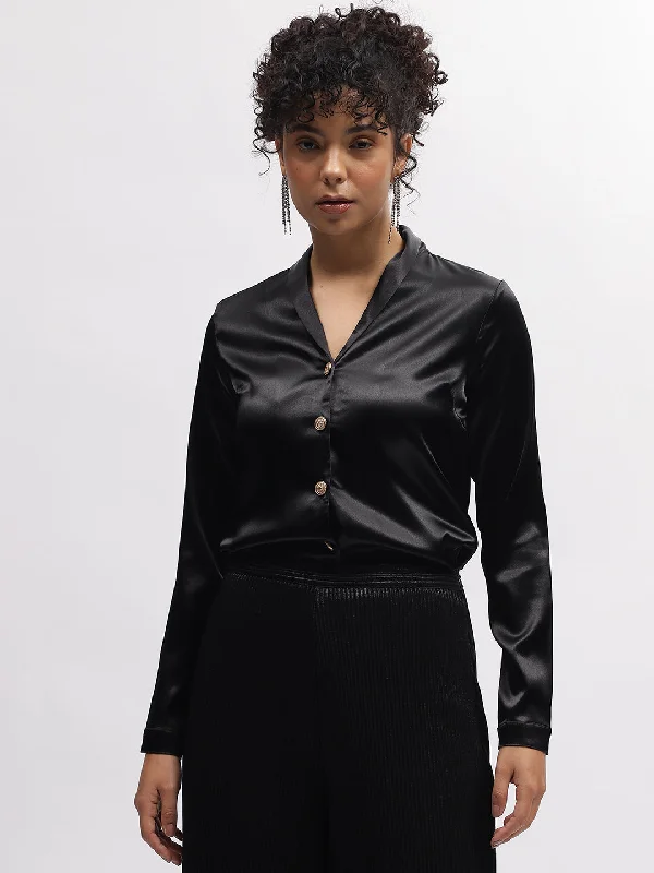 Centre Stage Women Black Solid Shawl Collar Full Sleeves Shirt Soft Cashmere Shawl Cape Centre Stage Women Black Solid Shawl Collar Full Sleeves Shirt Soft Cashmere Shawl Cape