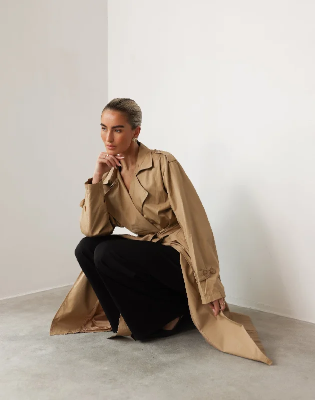 Dario Trench Coat (Camel) Trendy Long Wool Trench