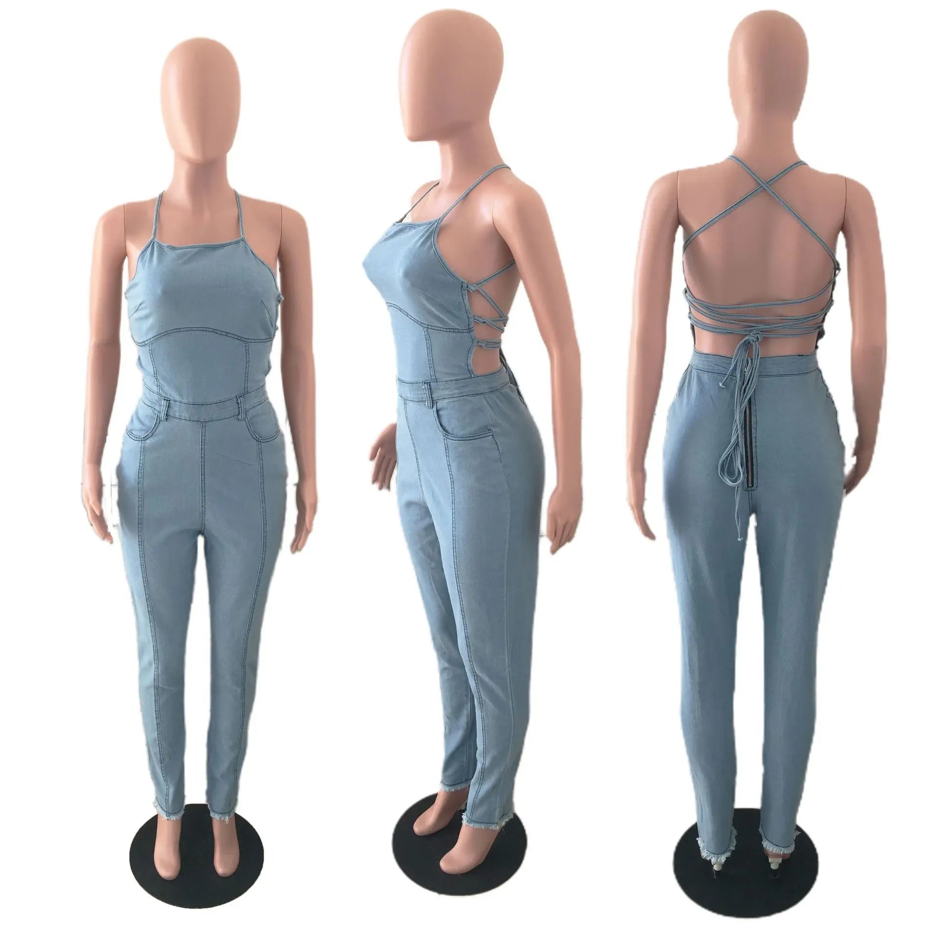 Echoine Summer Sexy Backless Lace Up Bandage Jumpsuit Women Blue Skinny Bodycon Denim Rompers Clubwear Outfits Jeans Overalls Functional Cargo Overalls Echoine Summer Sexy Backless Lace Up Bandage Jumpsuit Women Blue Skinny Bodycon Denim Rompers Clubwear Outfits Jeans Overalls Functional Cargo Overalls