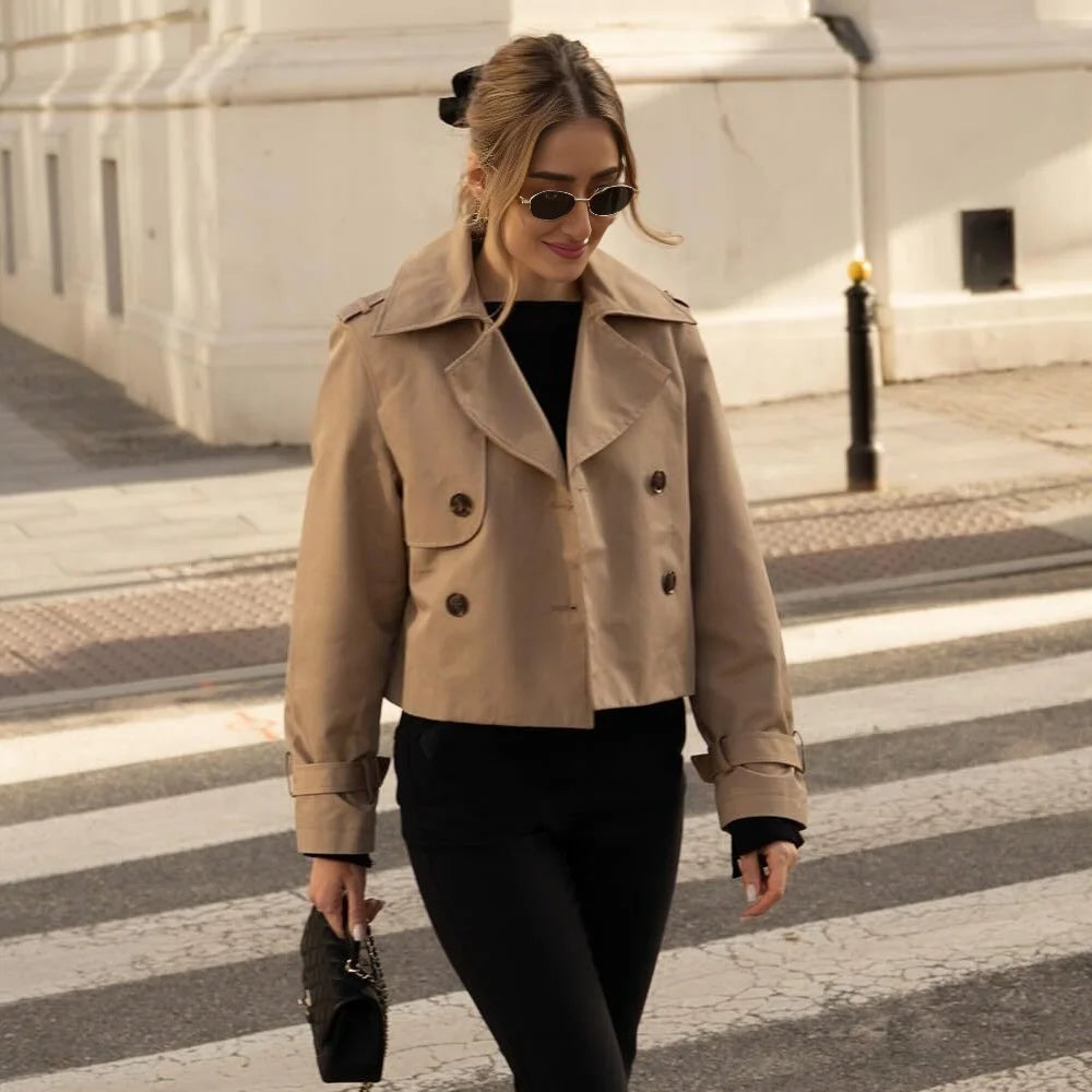 Elevate Your Style with Vintage Cropped Trench Stylish Single-Breasted Trench Coat