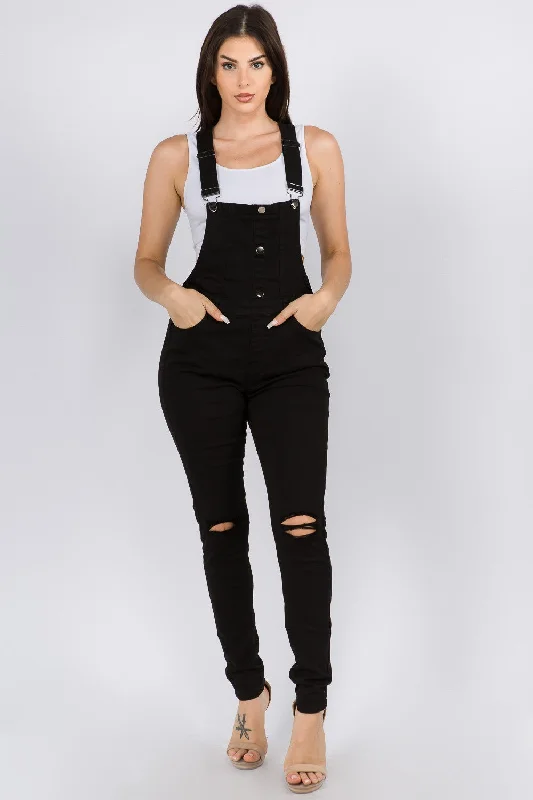 Essential Button Down Color Denim Overalls Sleeveless Summer Overalls