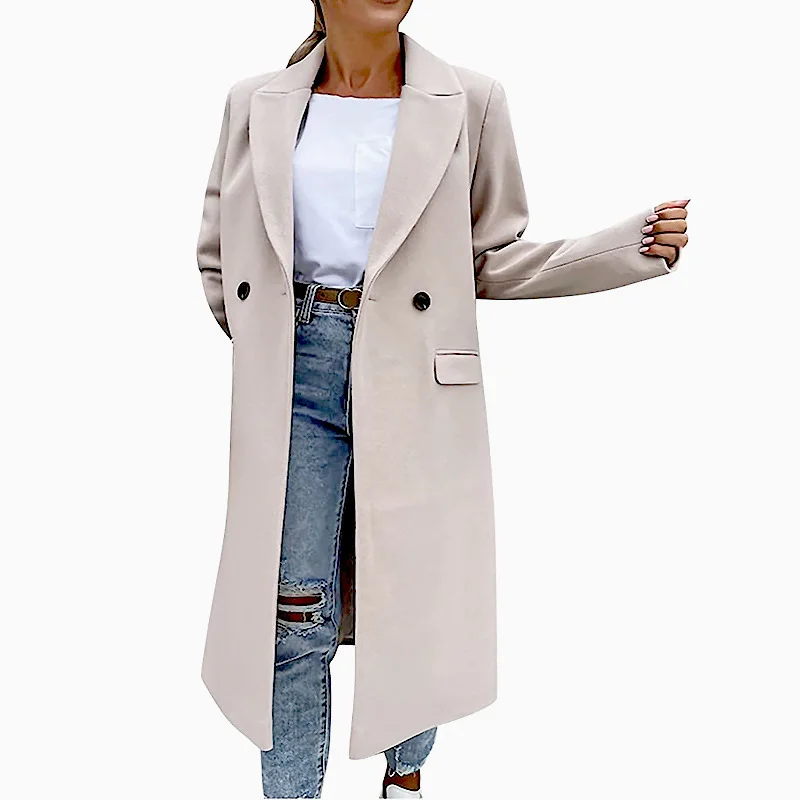 Fashion Winter Thickened Single-Breasted Solid Color Women Slim-Fit Woolen Trench Coat Modern Military Style Trench
