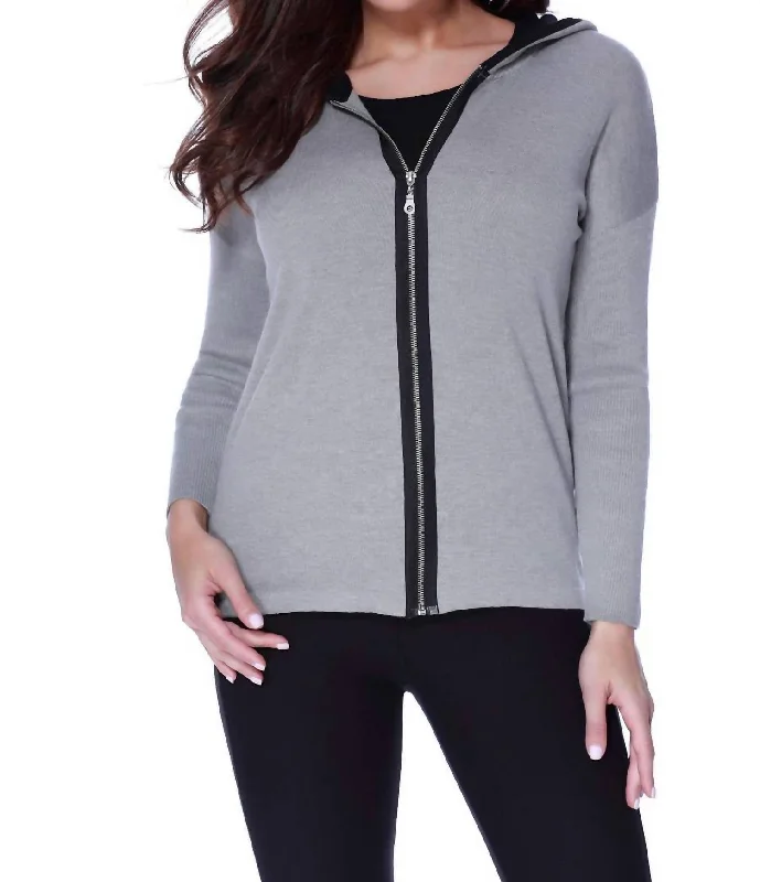 Frenchie Love Hooded Caridgan In Gray Multi Hoodie with Rolled Sleeves Casual Relaxed Frenchie Love Hooded Caridgan In Gray Multi Hoodie with Rolled Sleeves Casual Relaxed