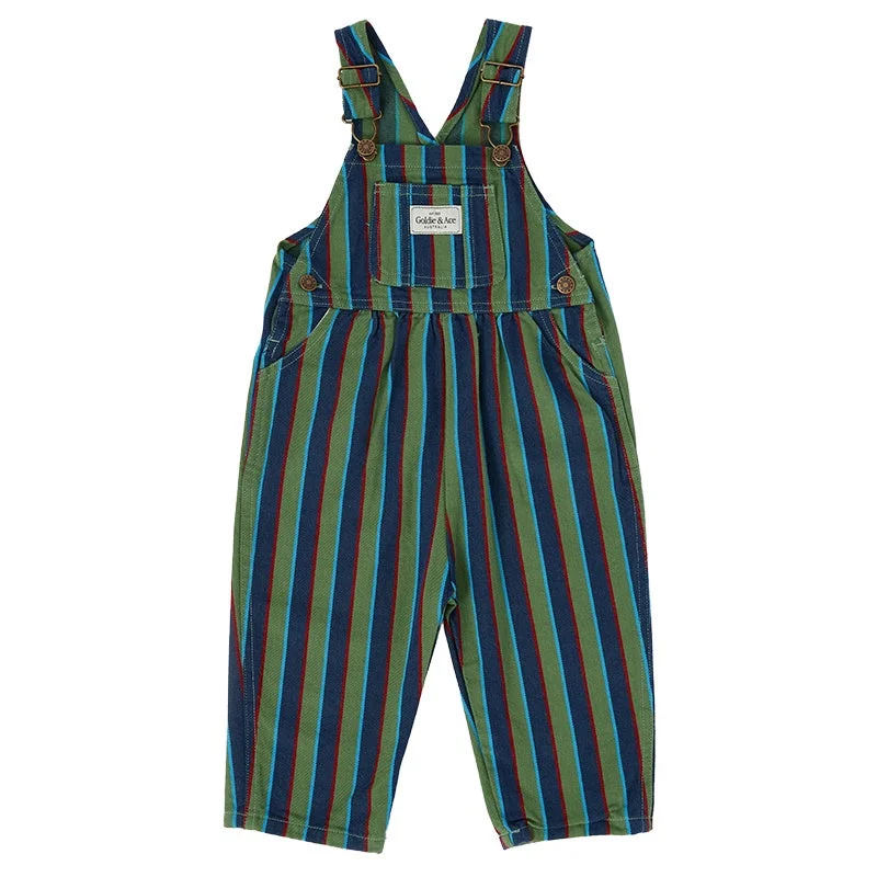 Goldie And Ace Overalls - Heritage Stripe Green/Blue Soft Corduroy Jumpsuit