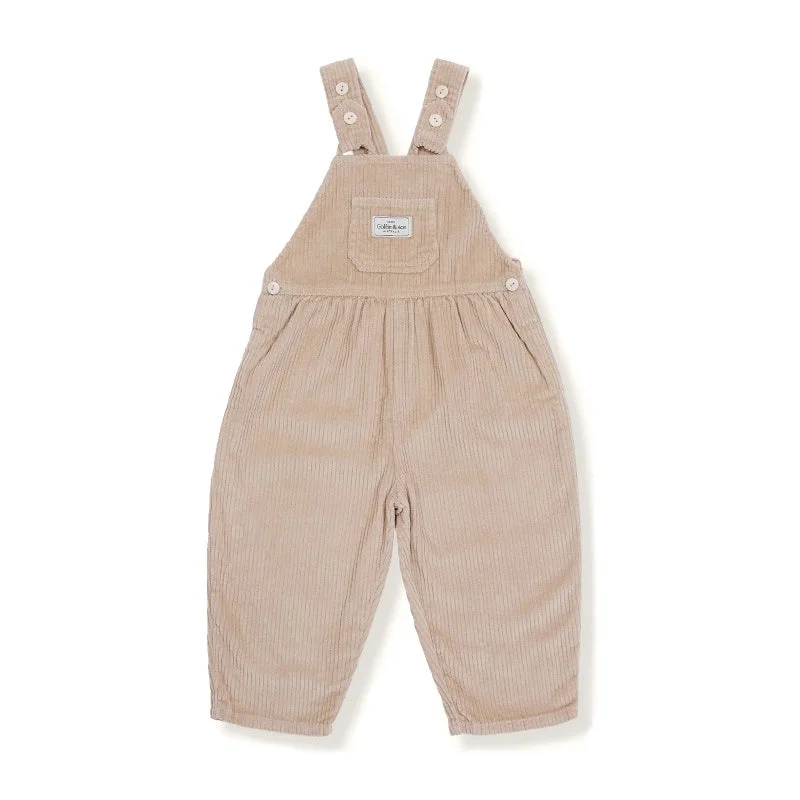 Goldie And Ace Sammy Cord Overalls - Beige Sleeveless Fitted Overalls