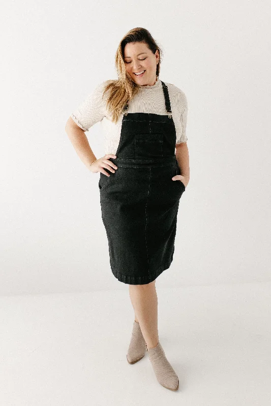 'Hailee' Black Denim Skirt Overalls FINAL SALE Stretchy Waist Romper
