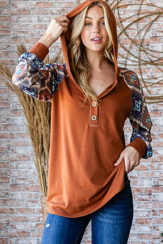Heimish Full Size Half Button Printed Long Sleeve Hooded Top Hoodie with Half-Zip Sporty Casual Heimish Full Size Half Button Printed Long Sleeve Hooded Top Hoodie with Half-Zip Sporty Casual