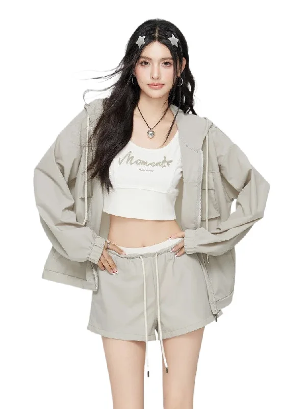 Hooded Sun Protection Two-Piece Set Hoodie with Snap Buttons Easy Quick