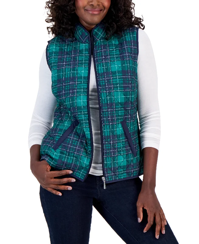 Karen Scott Womens Good Morning Sleeveless Puffer Vest Zip-Front Sport Vest