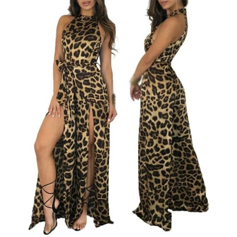 Leopard Halter Split overalls Party Checkered Plaid Overalls