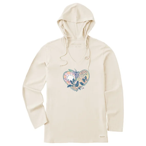 Life is Good. Women's Dreamy Hummingbird Heart Long Sleeve Crusher-LITE Hooded Tee, Putty White Hoodie with Elastic Cuffs Stretchable Comfortable Life is Good. Women's Dreamy Hummingbird Heart Long Sleeve Crusher-LITE Hooded Tee, Putty White Hoodie with Elastic Cuffs Stretchable Comfortable