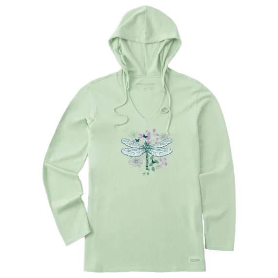 Life is Good. Women's Floral Backdrop Dragonfly Long Sleeve Crusher-LITE Hooded Tee, Sage Green Hoodie with Ribbed Neckline Snug Warm Life is Good. Women's Floral Backdrop Dragonfly Long Sleeve Crusher-LITE Hooded Tee, Sage Green Hoodie with Ribbed Neckline Snug Warm