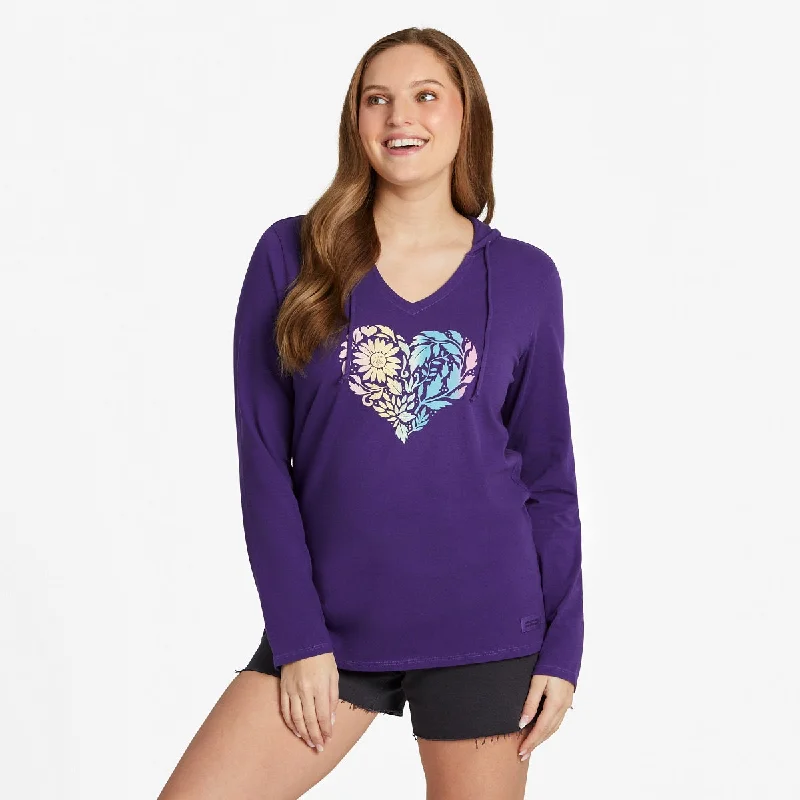 Life is Good Women's Floral Rainbow Heart LS Crusher Hooded Tee, Deep Purple Hoodie with Button Placket Classic Preppy Life is Good Women's Floral Rainbow Heart LS Crusher Hooded Tee, Deep Purple Hoodie with Button Placket Classic Preppy