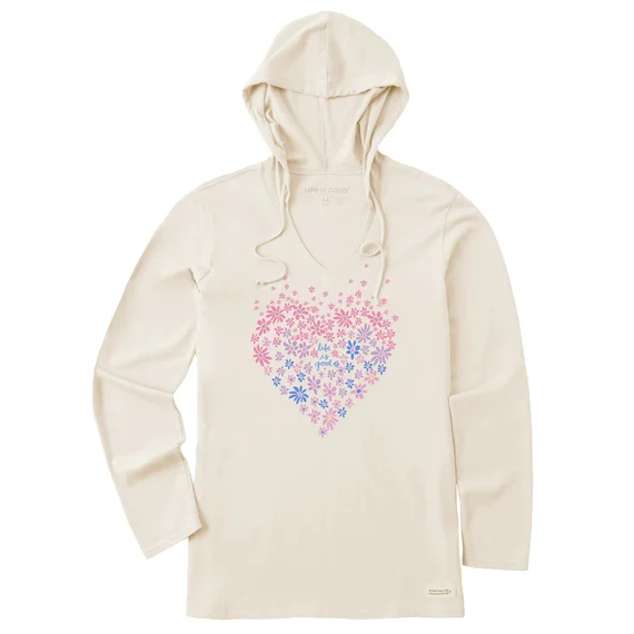 Life is Good. Women's Heart Daisy Long Sleeve Crusher-LITE Hooded Tee, Putty White Hoodie with Mock Neck Collared Structured Life is Good. Women's Heart Daisy Long Sleeve Crusher-LITE Hooded Tee, Putty White Hoodie with Mock Neck Collared Structured