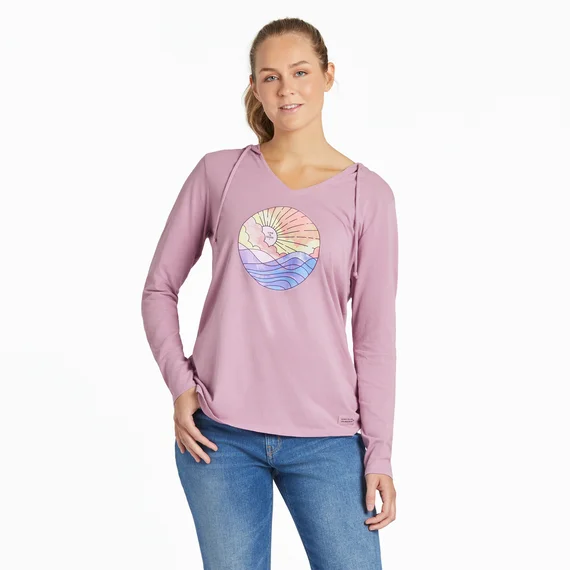 Life is Good. Women's Ocean Watercolor Long Sleeve Crusher-LITE Hooded Tee, Violet Purple Hoodie with V-Neck Classic Versatile Life is Good. Women's Ocean Watercolor Long Sleeve Crusher-LITE Hooded Tee, Violet Purple Hoodie with V-Neck Classic Versatile