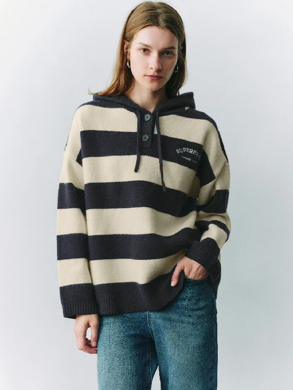 Loose Knitted Hooded Hoodie with Hem Drawcord Adjustable Customizable