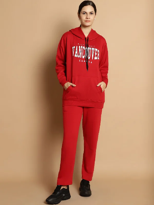 Vimal Jonney Maroon Printed Hooded Cotton Fleece Tracksuit for Women(Kangaroo Pockets) Hoodie with Rhinestones Sparkly Elegant Vimal Jonney Maroon Printed Hooded Cotton Fleece Tracksuit for Women(Kangaroo Pockets) Hoodie with Rhinestones Sparkly Elegant