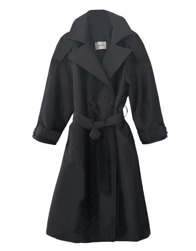 Modern Classic- Black Taffeta Trench Soft Waterproof Trench Coat
