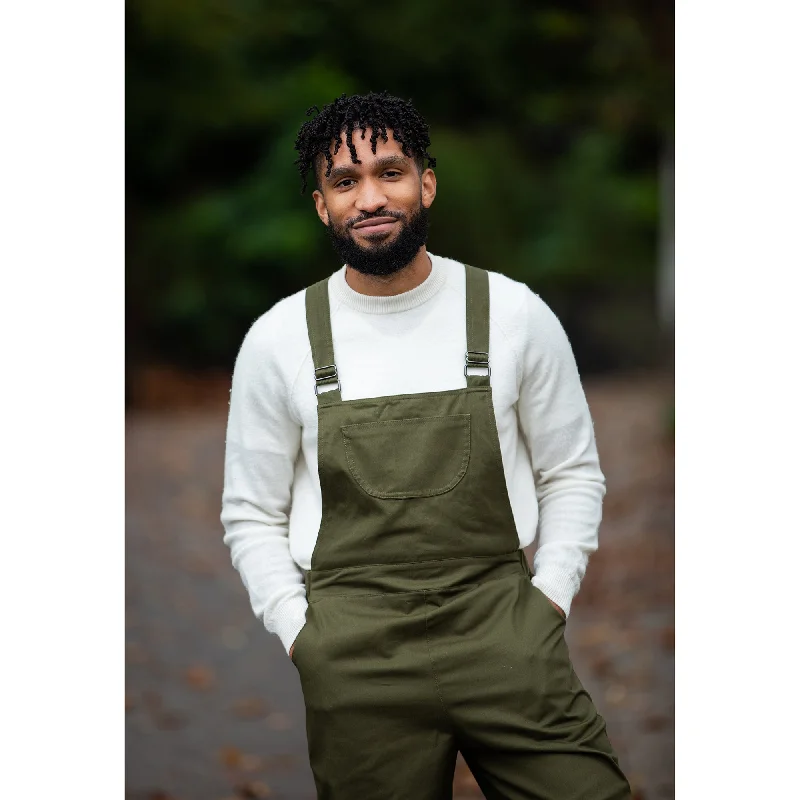 Nikki Overalls in Olive Organic Cotton Twill (XXS, XS, L, XL, XXL) Asymmetric Shoulder Overalls