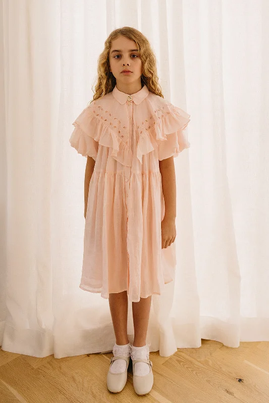 PETITE AMALIE SOFT PINK LINEN SHAWL COLLAR DRESS Classic Shawl with Tassels