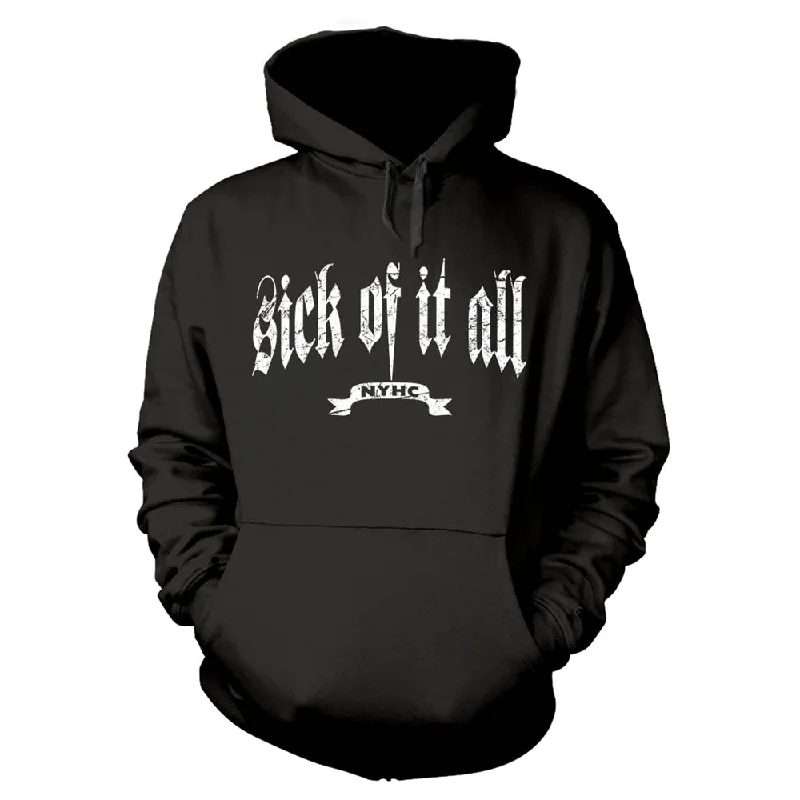 Sick Of It All Unisex Hooded Top: Logo Hoodie with Hem Applique Textured Unique