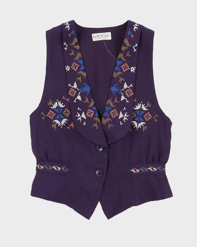 Plum Embroidered Waistcoat - S Fashionable Military Waistcoat Jacket
