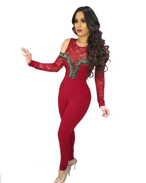 Red color lace overalls Laid-Back Lounge Overalls