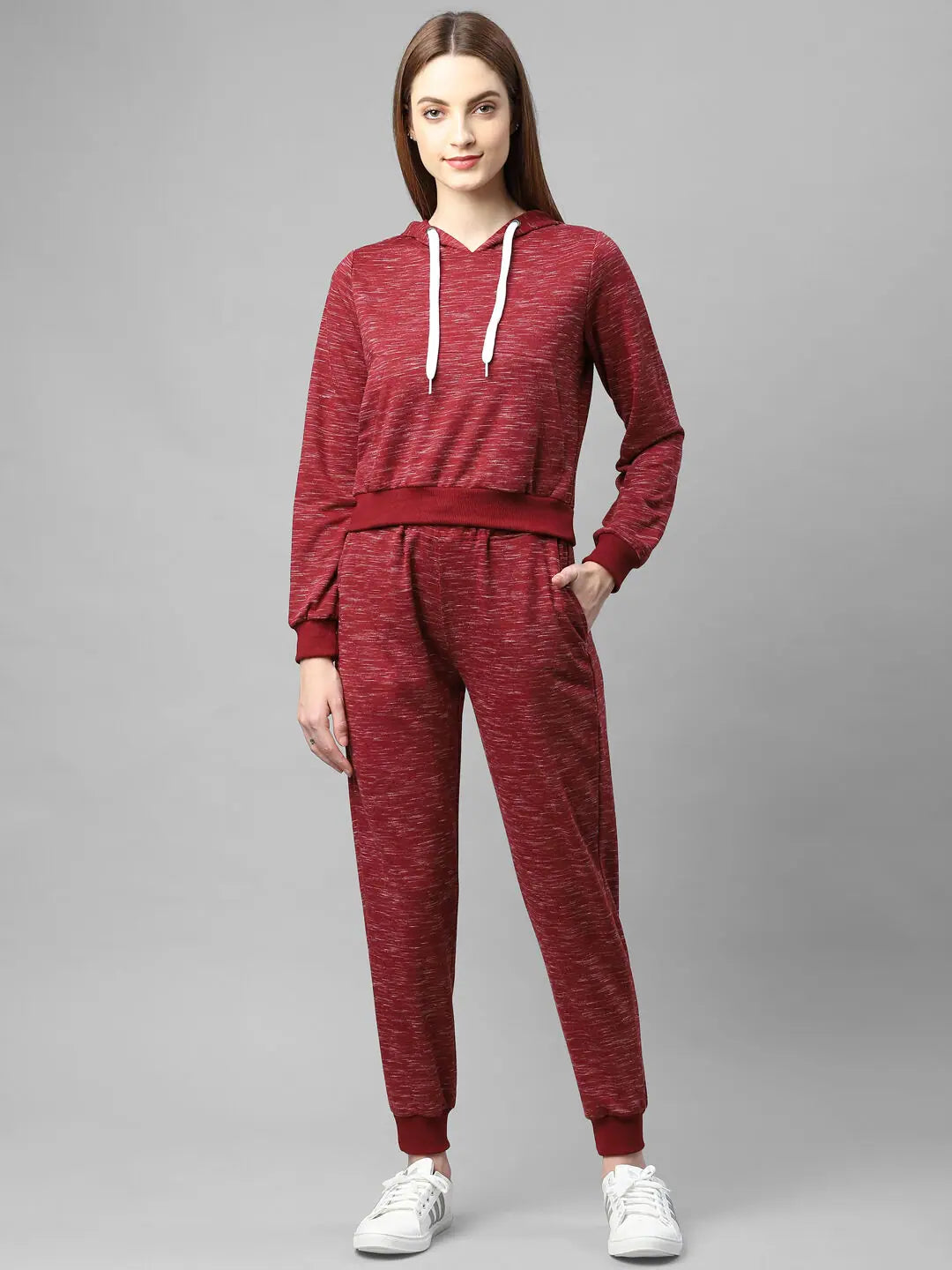 Rigo Women Maroon Self Texture Hooded Fleece Track Suit Hoodie with Button Classic Timeless Rigo Women Maroon Self Texture Hooded Fleece Track Suit Hoodie with Button Classic Timeless
