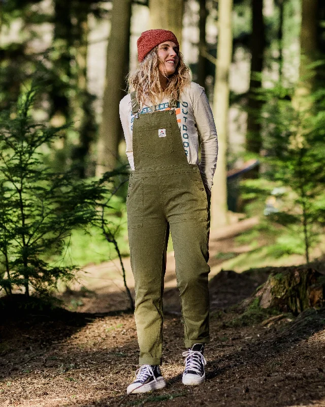 Roamist Organic Cotton Overalls - Khaki Green Cozy Sherpa Overalls
