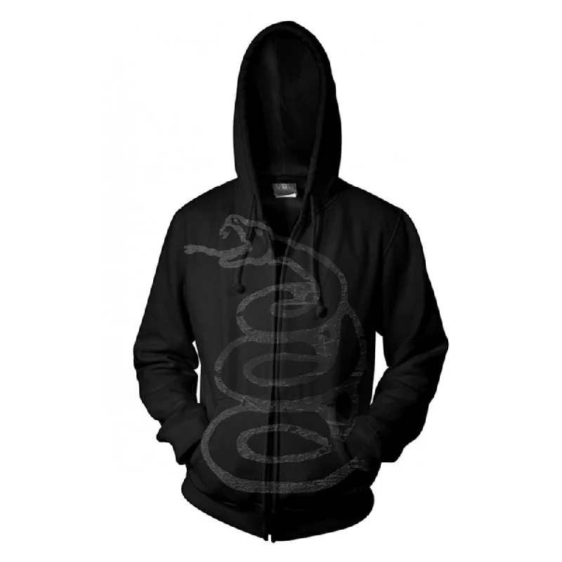 Metallica Unisex Hooded Top: Black Album Burnished (back print) Hoodie with Full-Zip Functional Layering Metallica Unisex Hooded Top: Black Album Burnished (back print) Hoodie with Full-Zip Functional Layering