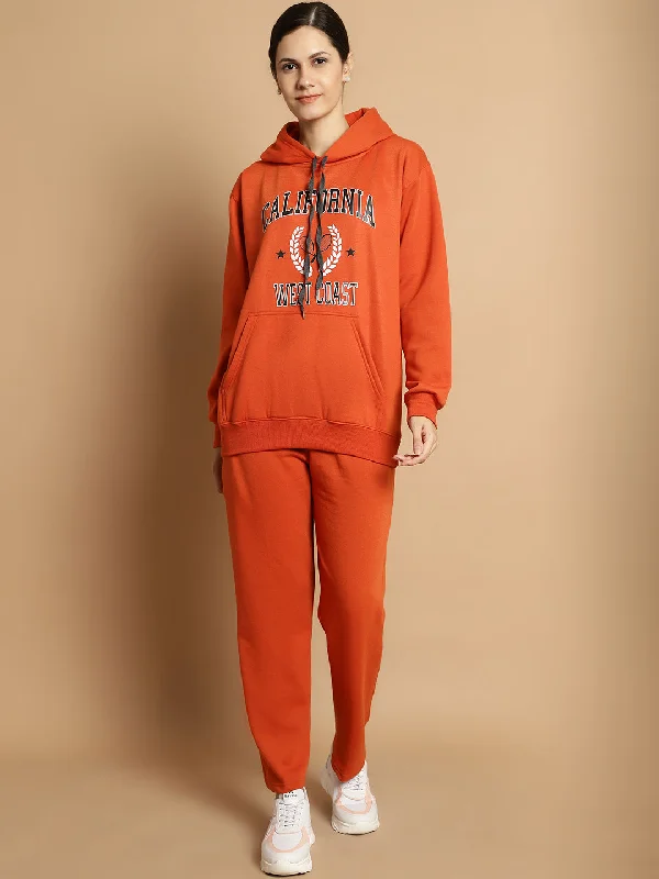 Vimal Jonney Rust Printed Hooded Cotton Fleece Tracksuit for Women(Kangaroo Pockets) Hoodie with Typography Text Message Vimal Jonney Rust Printed Hooded Cotton Fleece Tracksuit for Women(Kangaroo Pockets) Hoodie with Typography Text Message