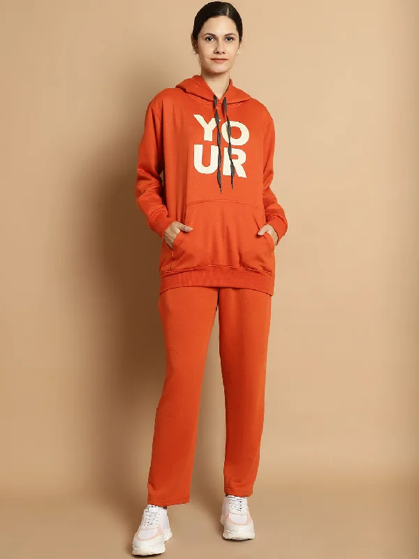 Vimal Jonney Rust Printed Hooded Cotton Fleece Tracksuit for Women(Kangaroo Pockets) Hoodie with Sequins Glamorous Eye-catching Vimal Jonney Rust Printed Hooded Cotton Fleece Tracksuit for Women(Kangaroo Pockets) Hoodie with Sequins Glamorous Eye-catching