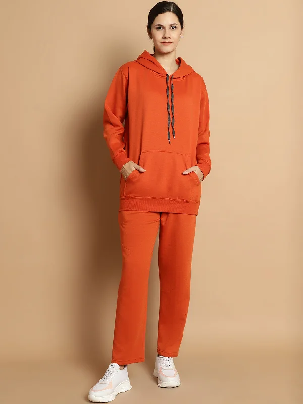 Vimal Jonney Rust Solid Hooded Cotton Fleece Tracksuit for Women(Kangaroo Pockets) Hoodie with Lace Feminine Delicate Vimal Jonney Rust Solid Hooded Cotton Fleece Tracksuit for Women(Kangaroo Pockets) Hoodie with Lace Feminine Delicate