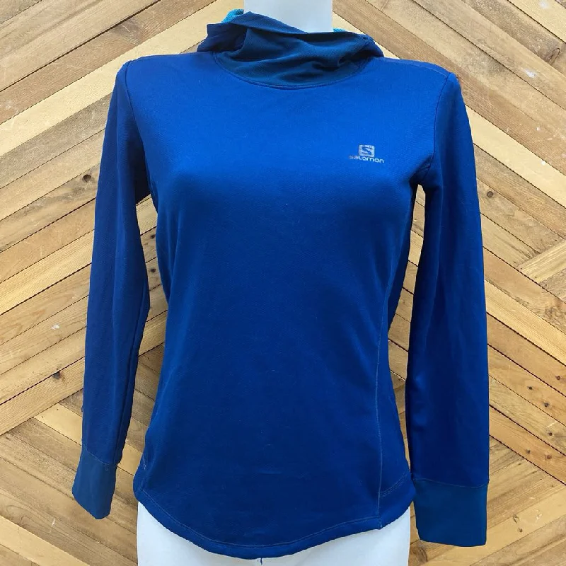 Salomon - Women's Hooded Baselayer Top - MSRP comp $100: Blue-women-SM Hoodie with Drawcord Adjustable Secure Salomon - Women's Hooded Baselayer Top - MSRP comp $100: Blue-women-SM Hoodie with Drawcord Adjustable Secure