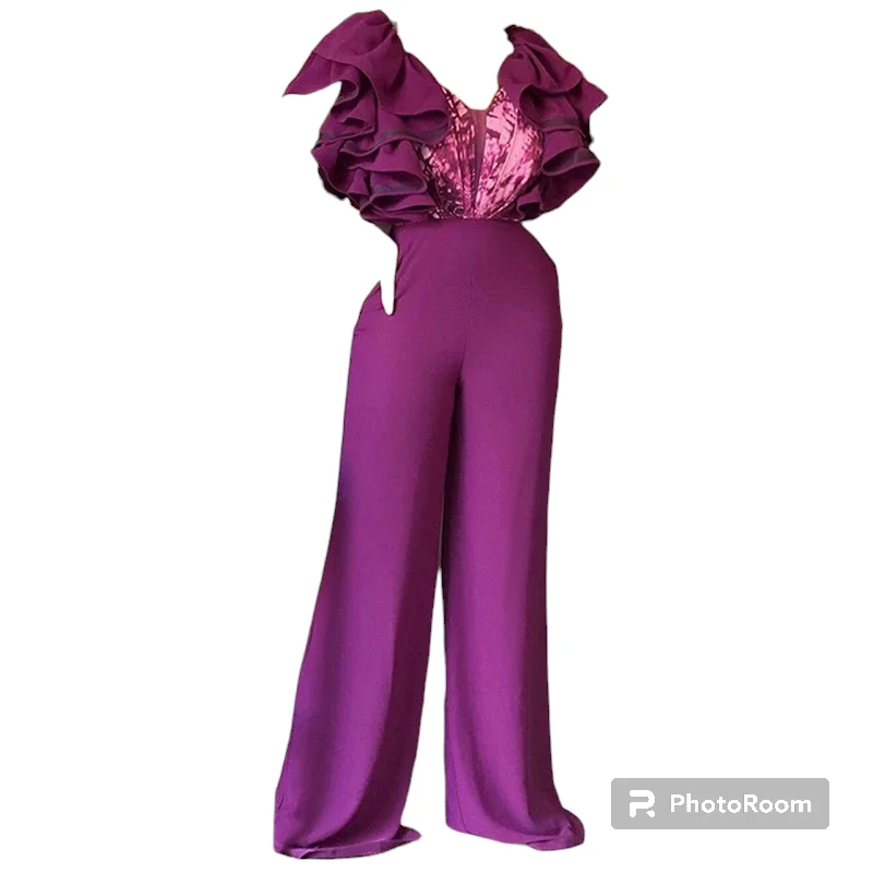 Sexy Patchwork Pattern Print V-Neck Jumpsuit Women Vintage Ruffles Overalls Playsuit Elegant V-Neck Wide Leg Office Lady Romper Relaxed Corduroy Romper Sexy Patchwork Pattern Print V-Neck Jumpsuit Women Vintage Ruffles Overalls Playsuit Elegant V-Neck Wide Leg Office Lady Romper Relaxed Corduroy Romper