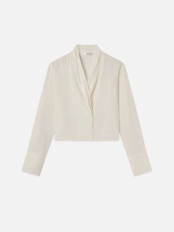 Shawl Collar Blouse -- Cream Elegant Long Shawl Scarf