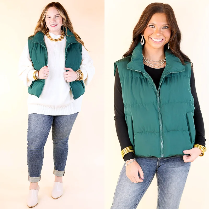 Whispering Pines Puffer Vest in Hunter Green Wool Tweed Vest