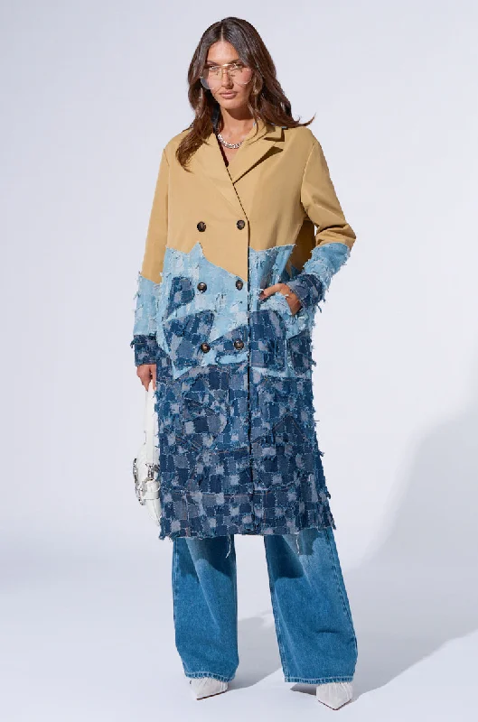 WICKER PARK DENIM DETAIL TRENCH Cozy Winter Wool Trench