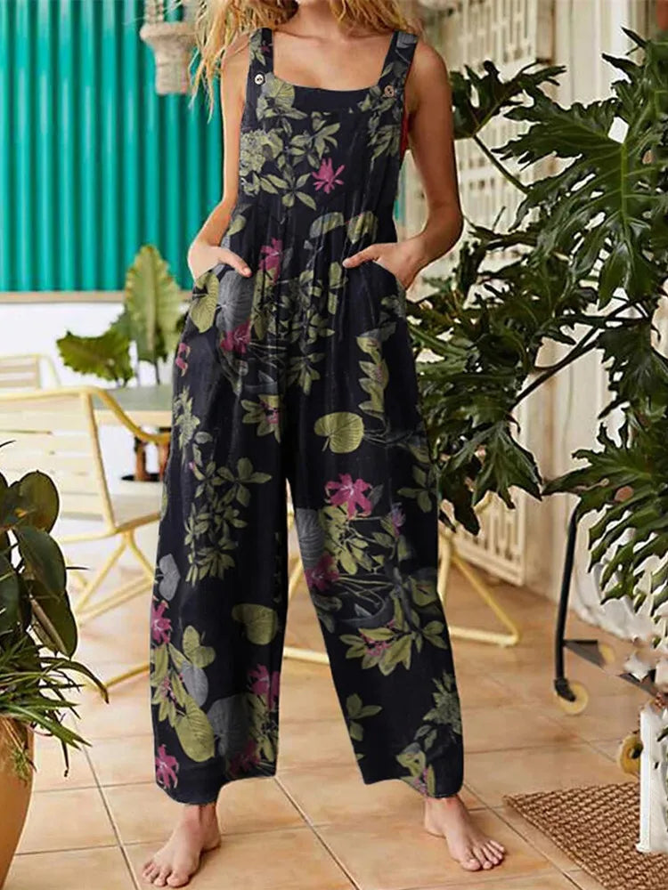 Women Jumpsuits Leaf Floral Print Sleeveless Suspender Overalls with Pockets Summer Casual Loose Romper Female Plus Size S-5XL Comfy Lounge Overalls Women Jumpsuits Leaf Floral Print Sleeveless Suspender Overalls with Pockets Summer Casual Loose Romper Female Plus Size S-5XL Comfy Lounge Overalls