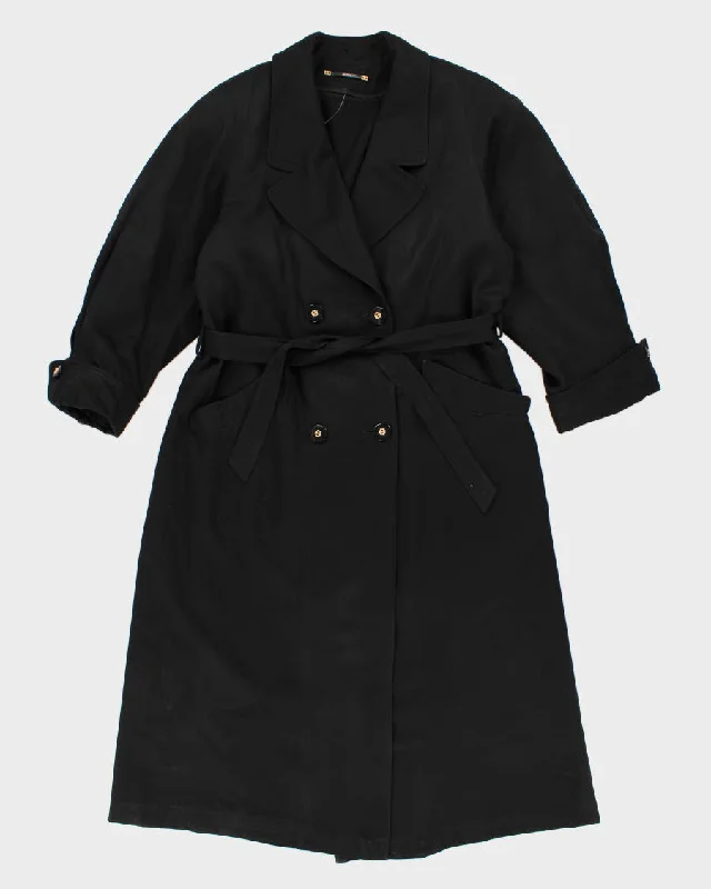 Womens Black Shiff Long Lined Trench Coat - M Stylish Plaid Trench Design
