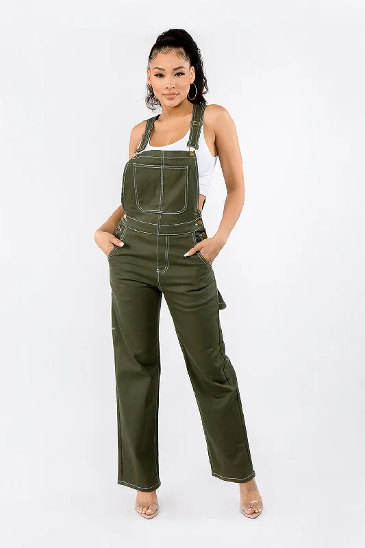 Women's Essential Wide Fit Solid Color Denim Overalls Vintage Corduroy Jumpsuit