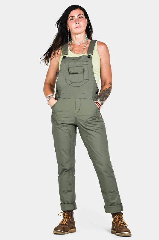 Freshley Overalls in Ultra Light Lichen Green Ripstop Deep V-Neck Jumpsuit