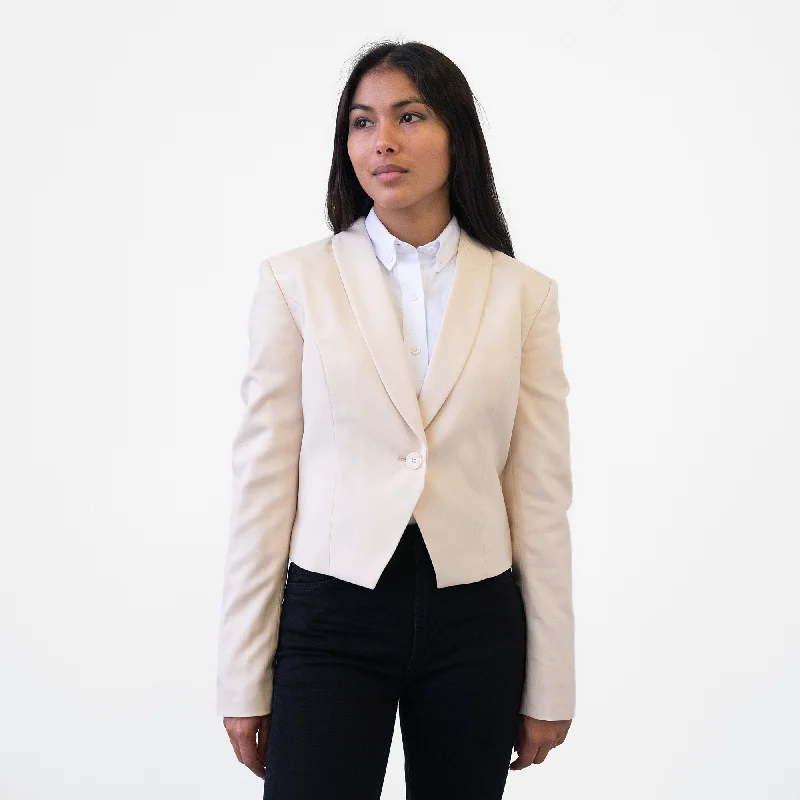 Women's Ivory Shawl Collar Suit Coat Cozy Woolen Shawl Scarf