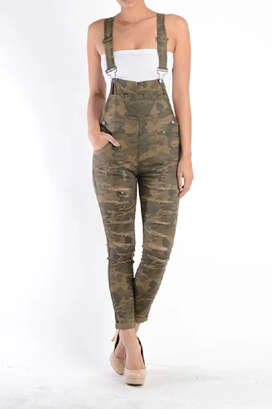 Women's Ripped Skinny Overalls Classic Washed Denim Overalls