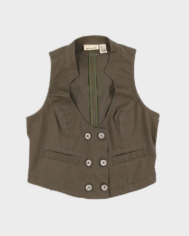 Y2K Green DKNY Waistcoat - L Trendy Faux Leather Waistcoat