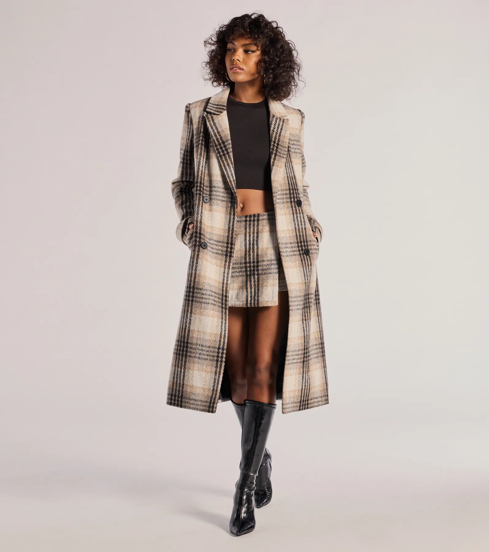 Classic Charm Plaid Trench Coat Classic Long Plaid Trench